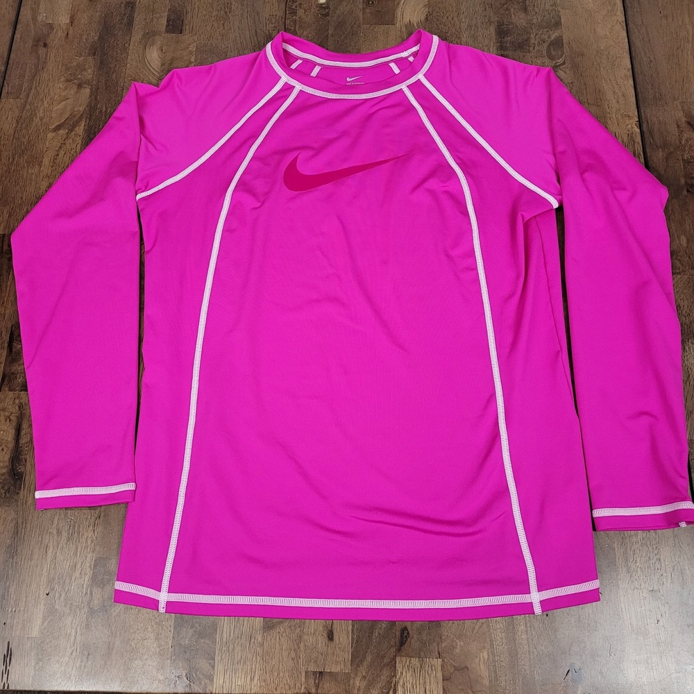 Nike Swim Hydro Long Sleeve Rash Guard Top Pink Magenta Size Large NESS5300